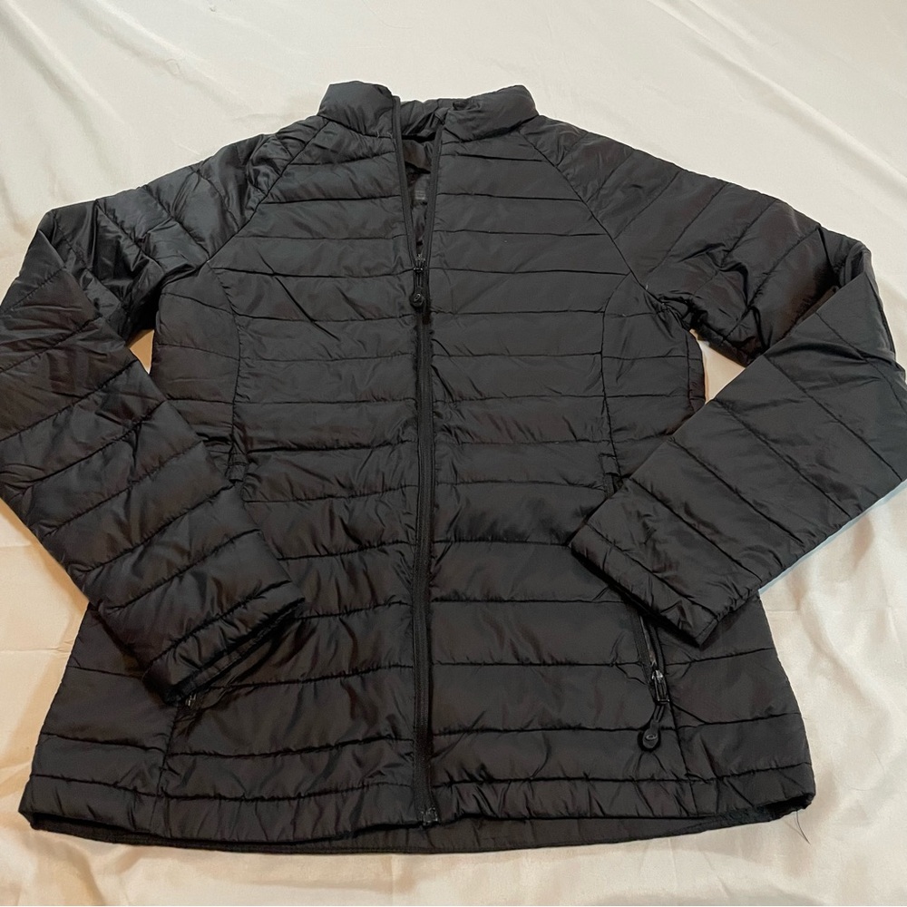 Asics Womens Black Down Puffer‎ Jacket Full Zip Quilted Lightweight RN 66200